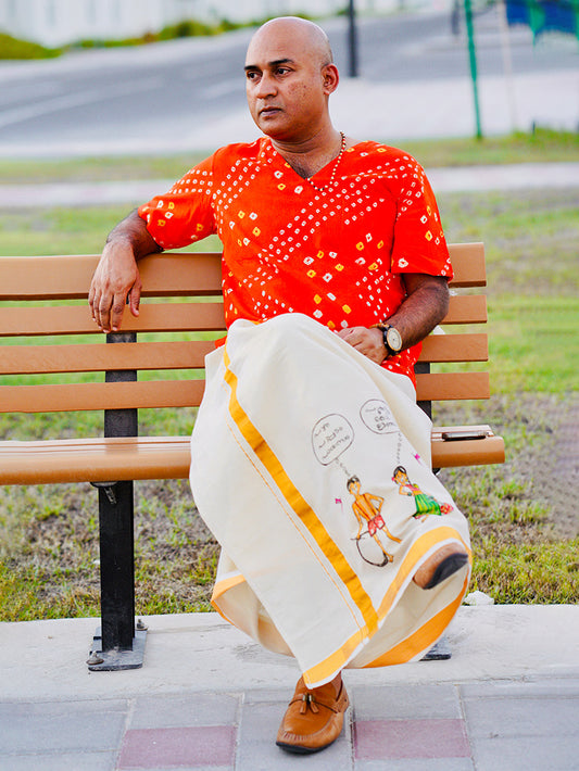 Kutty Kusrudhi - Handpainted Dhoti