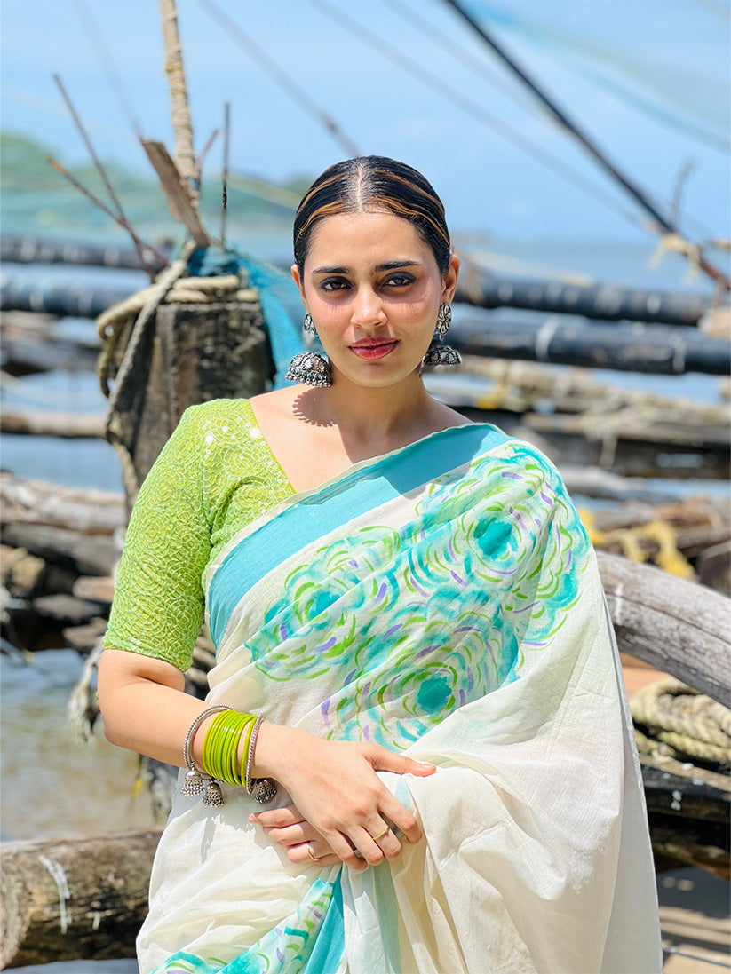 Bleeding flower 1 - Handpainted Saree