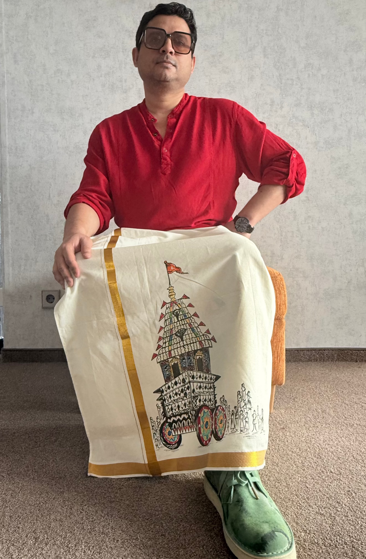 Kalpathi Theru - Handpainted Dhoti