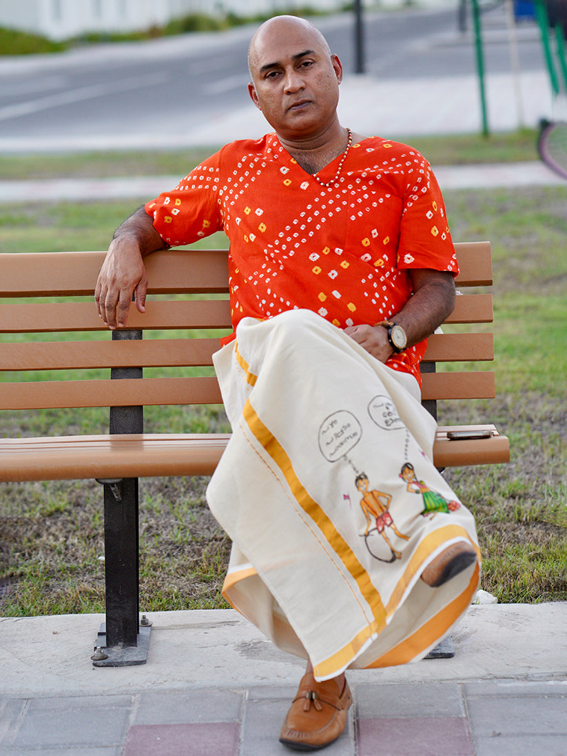 Kutty Kusrudhi - Handpainted Dhoti