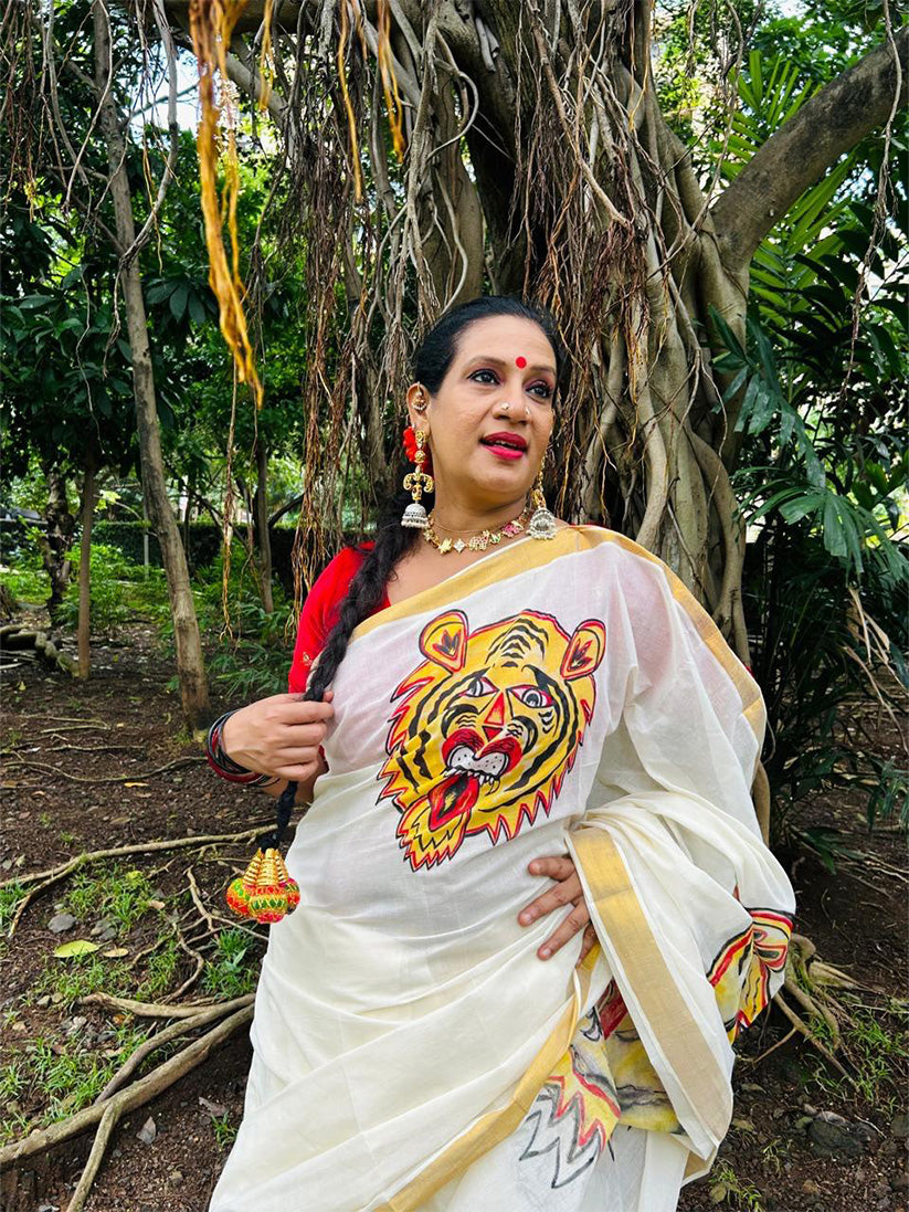 Pulikali - Handpainted Saree