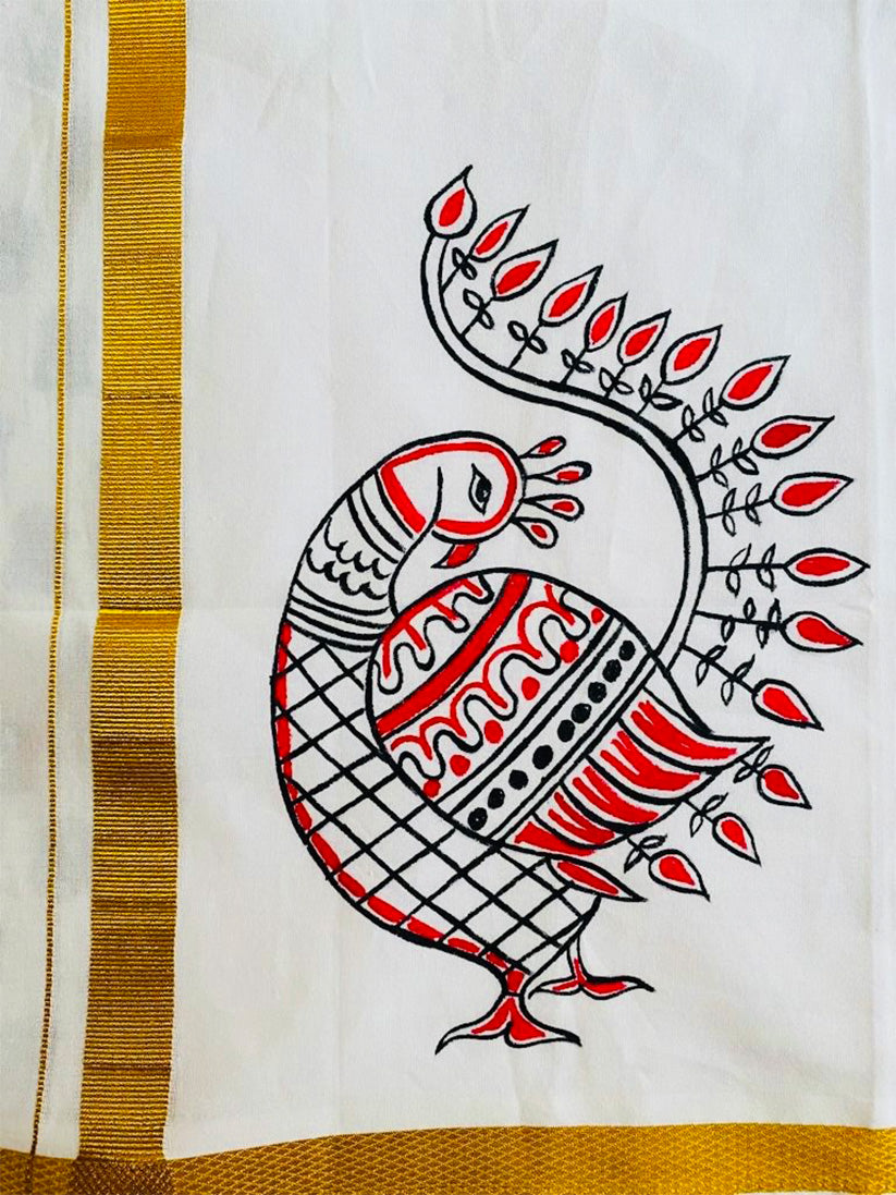 Aanamayilottagam Multi Print 1 - Handpainted Dhoti