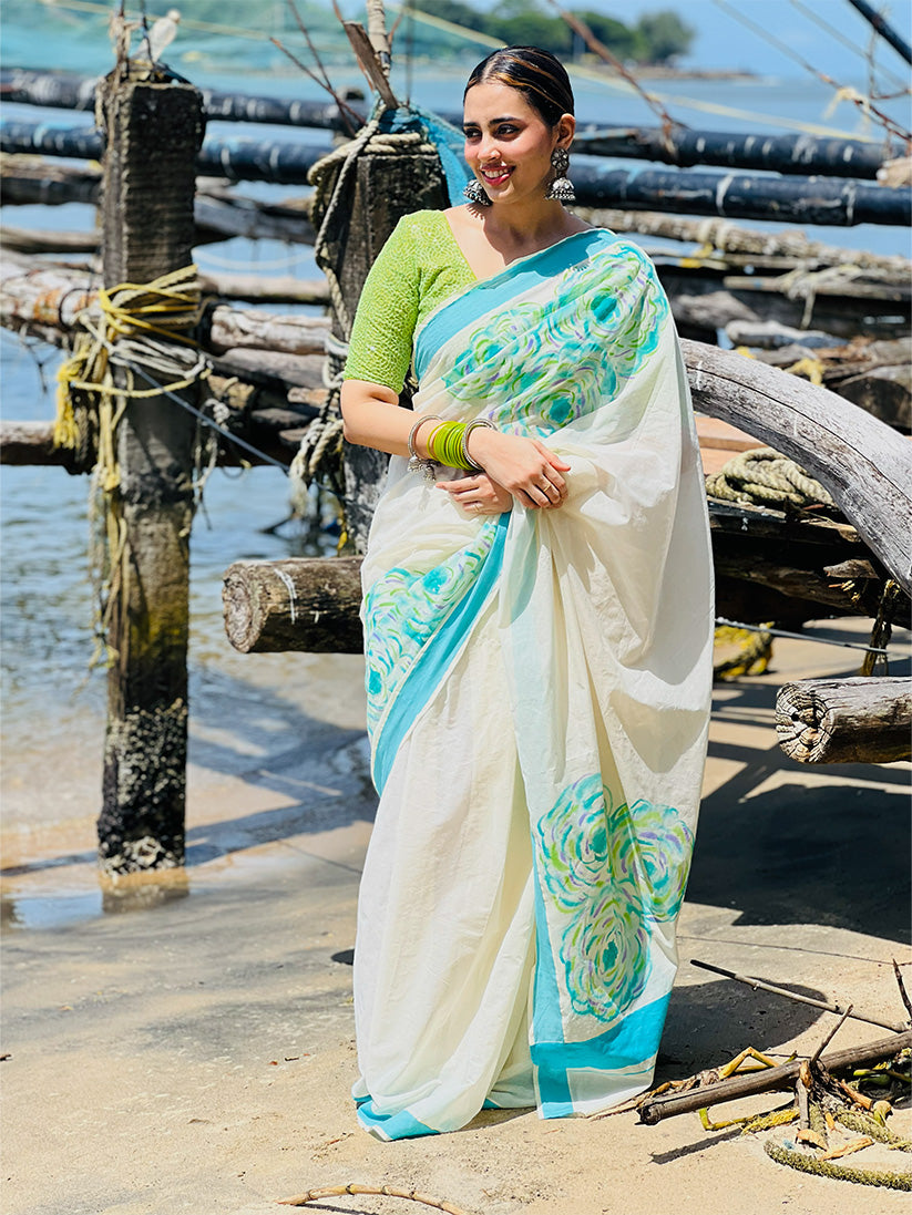 Bleeding flower 1 - Handpainted Saree