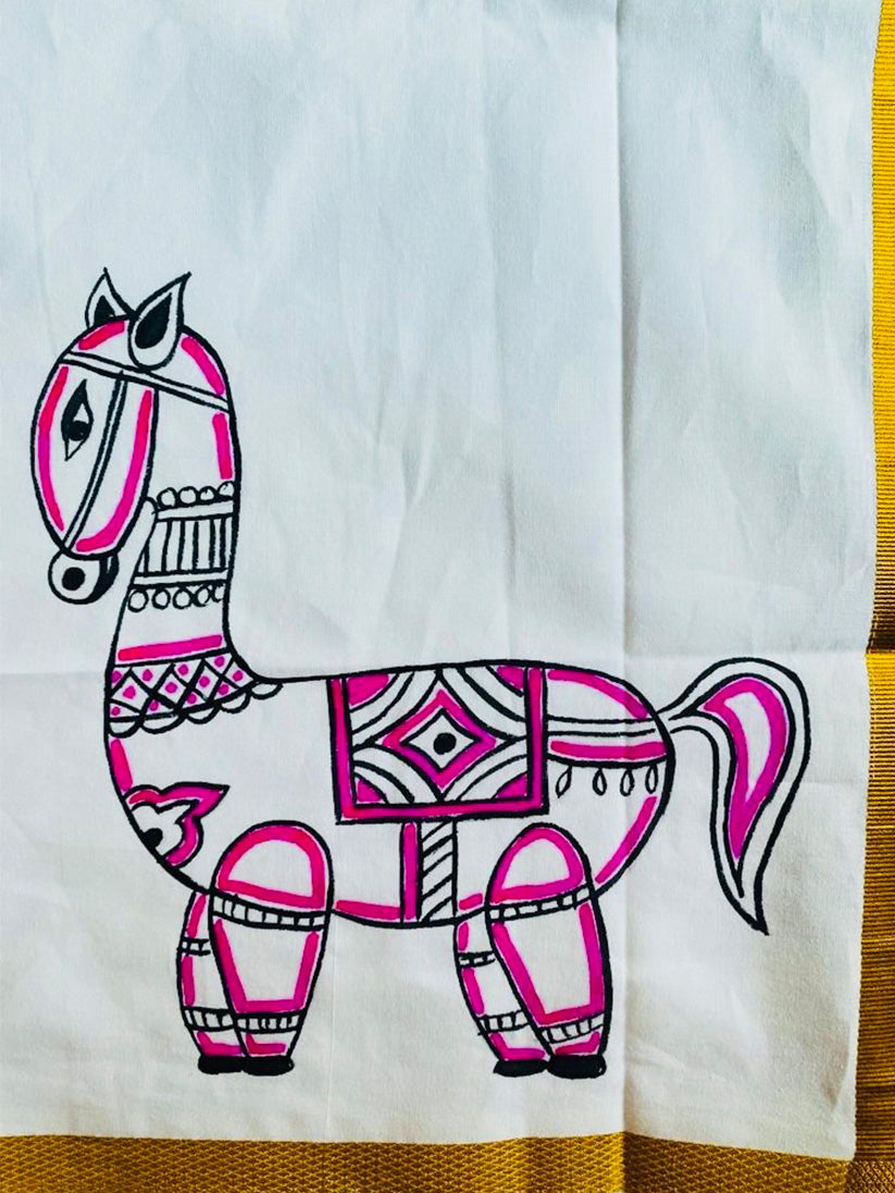 Aanamayilottagam Multi Print 1 - Handpainted Dhoti