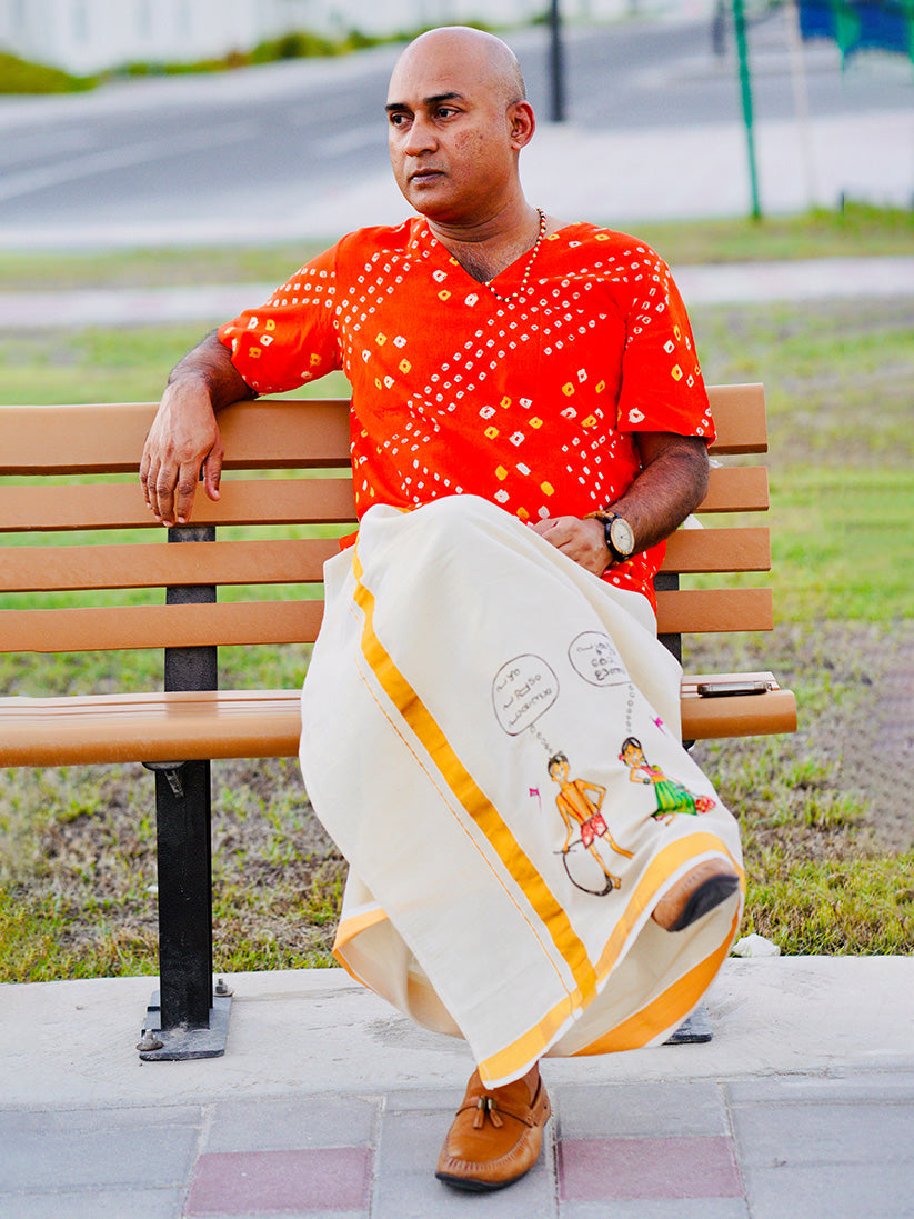 Kutty Kusrudhi - Handpainted Dhoti