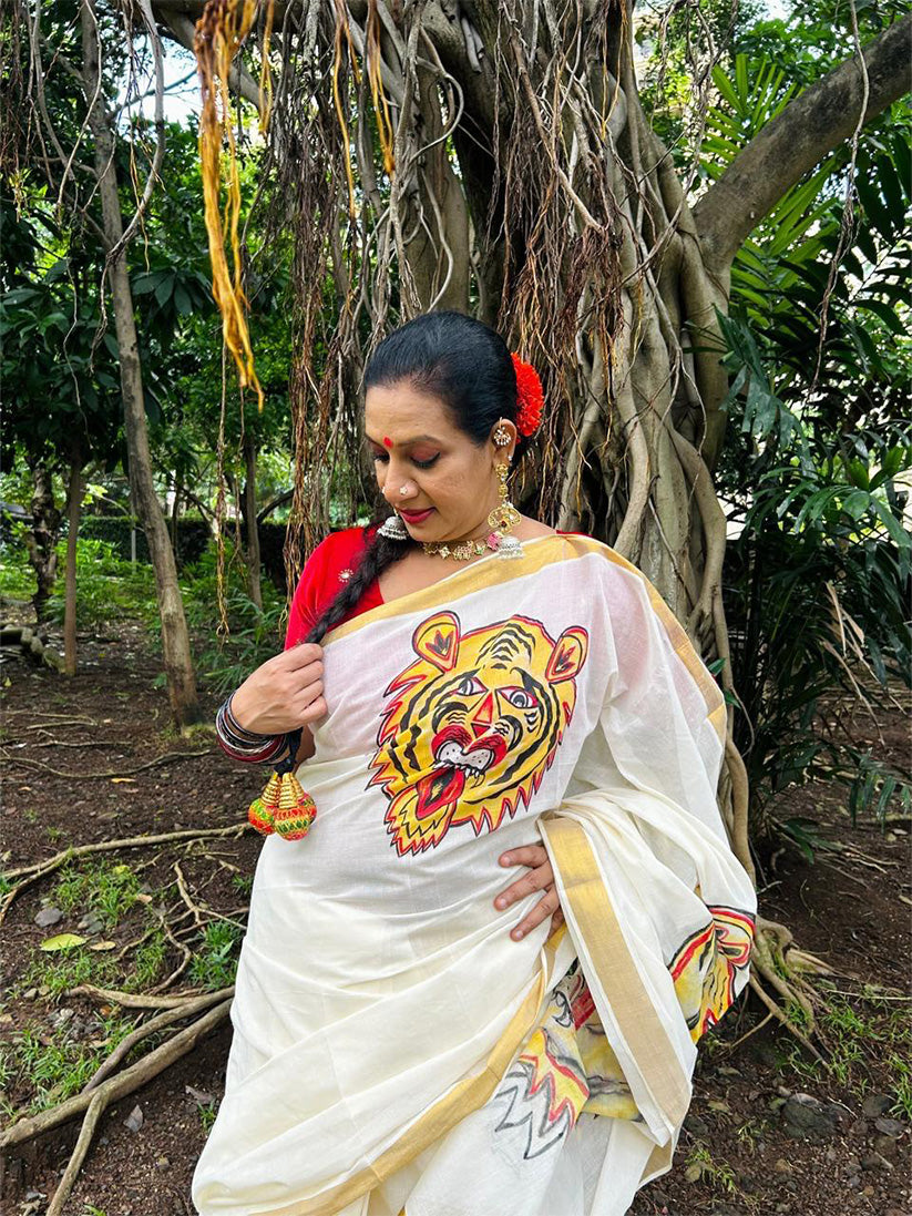 Pulikali - Handpainted Saree