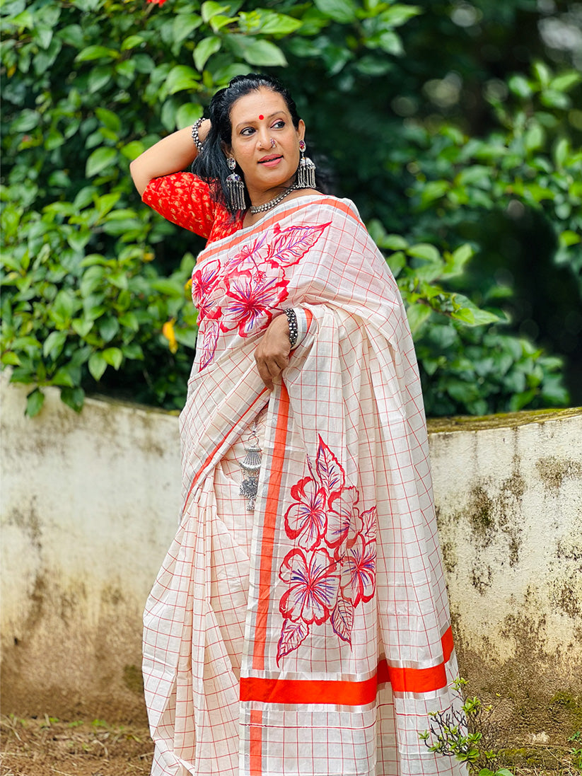 Chembarathi Poovu - Handpainted Saree