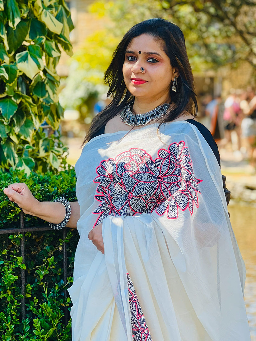 Mural Flower 1 - Handpainted Saree