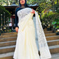 Faces Line Drawing - Handpainted Saree