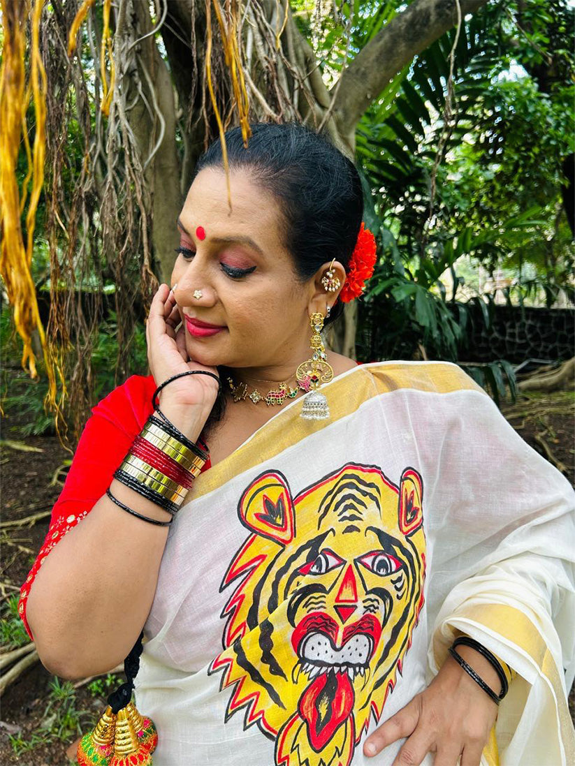 Pulikali - Handpainted Saree