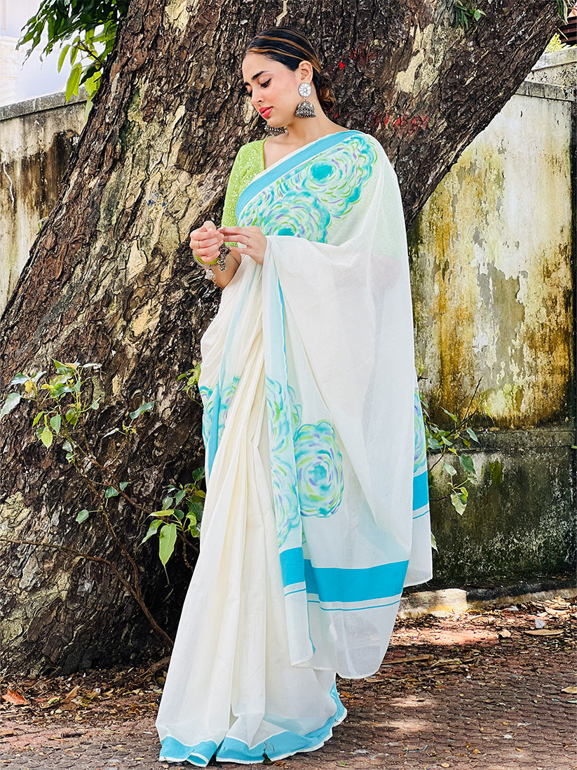 Bleeding flower 1 - Handpainted Saree