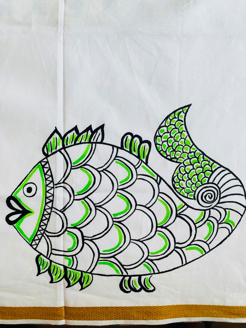 Aanamayilottagam Multi Print 1 - Handpainted Dhoti