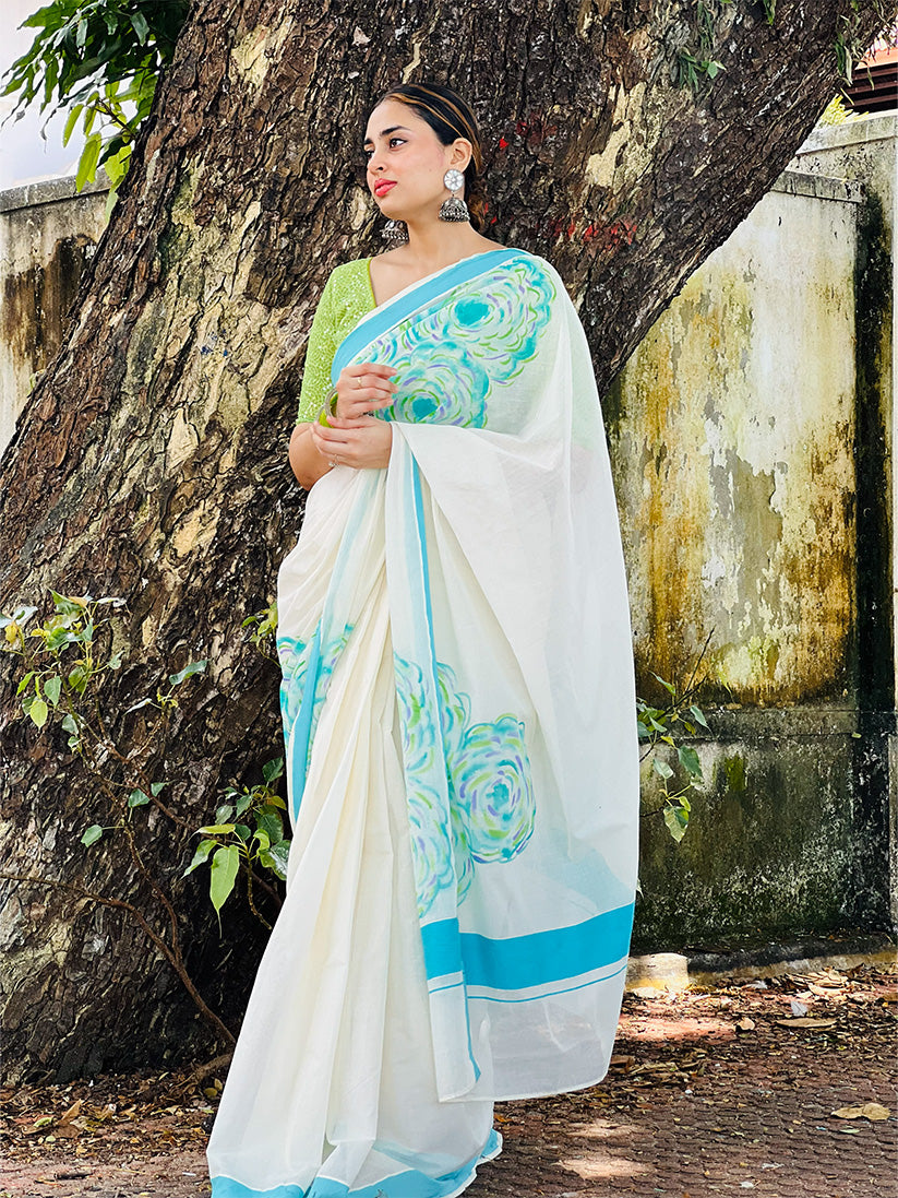 Bleeding flower 1 - Handpainted Saree