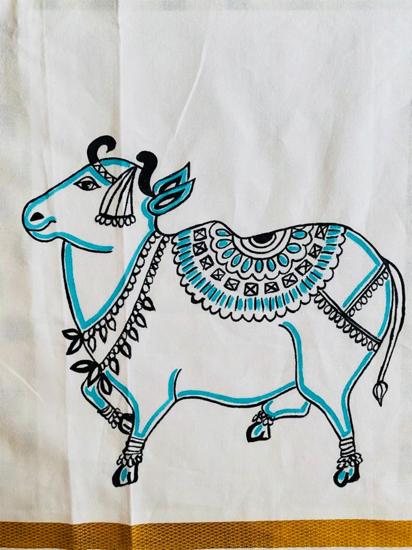 Aanamayilottagam Multi Print 1 - Handpainted Dhoti