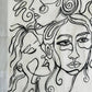 Faces Line Drawing - Handpainted Saree