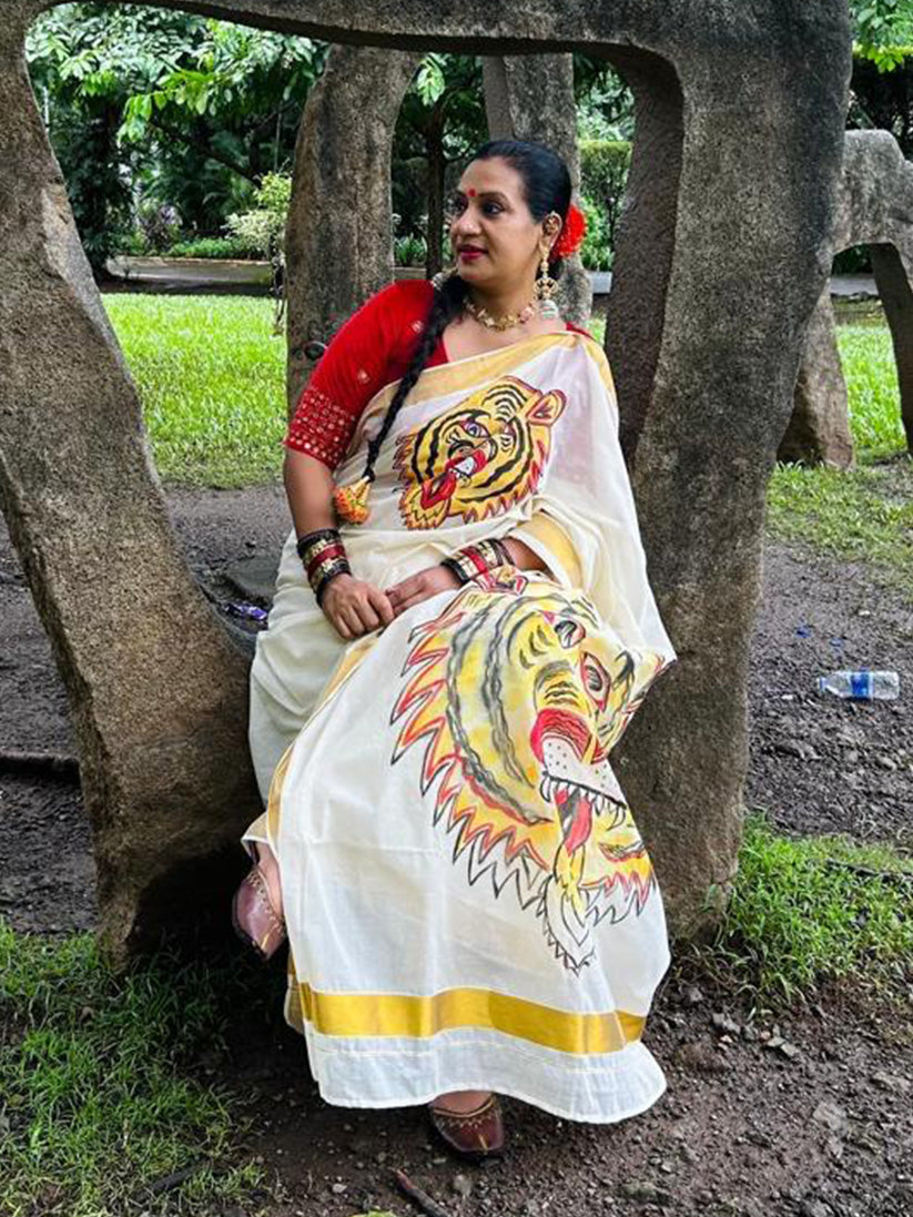 Pulikali - Handpainted Saree